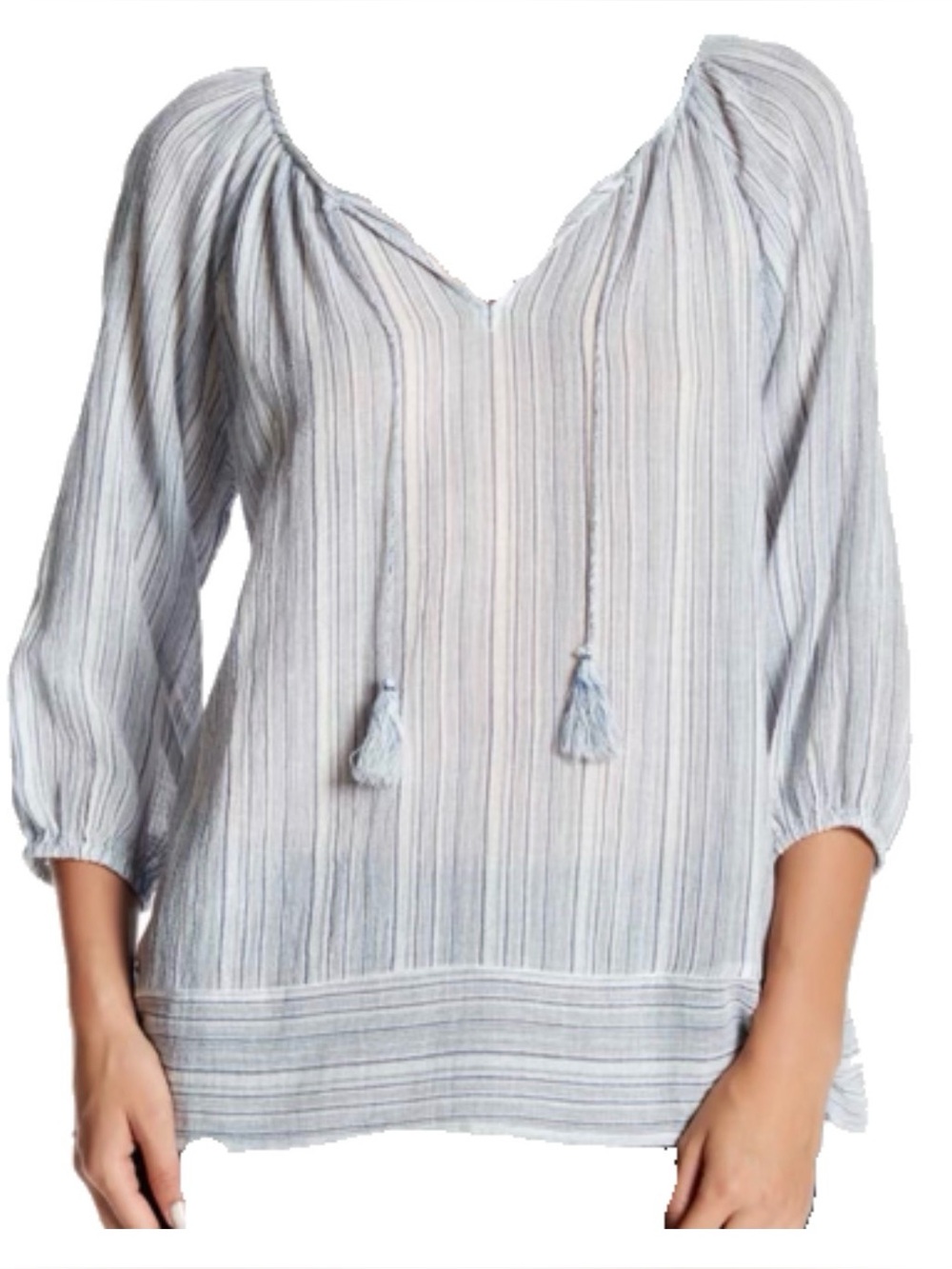 Soft Joie GUC Legaspi C Blue White Stripe Cotton Peasant Blouse M